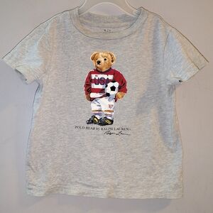 ⚽ Ralph Lauren Kids Light Gray Polo Bear Soccer T-Shirt Toddlers 2 2T